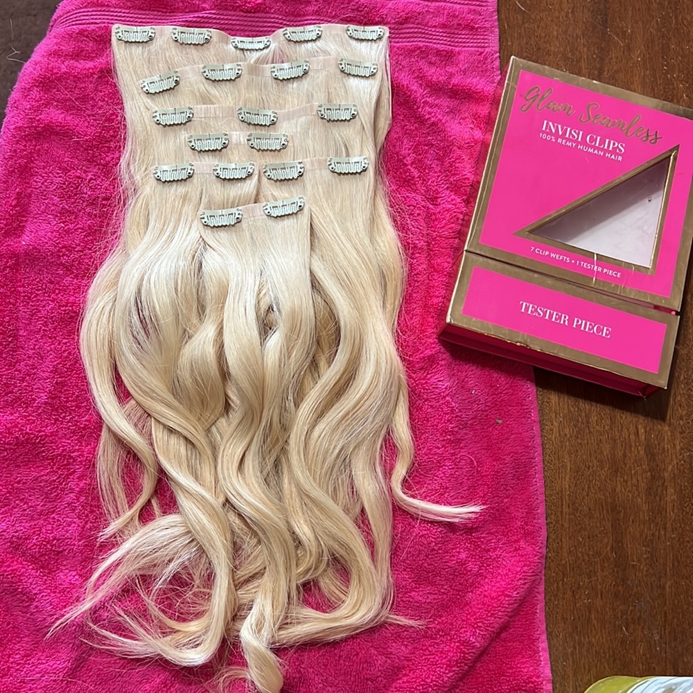 Glam Seamless Platinum Blonde invisi clips remy human hair extensions